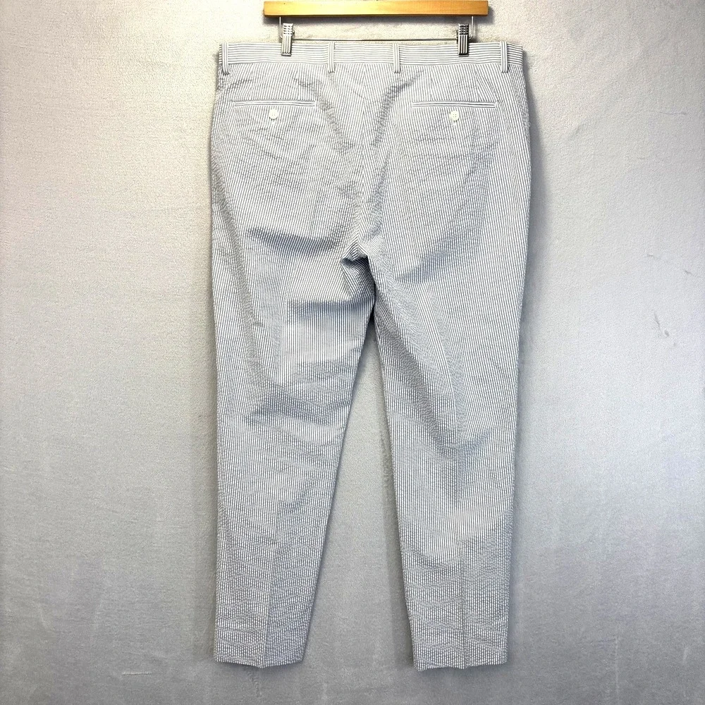 Enzo Tovare Seersucker Dress Pants Mens 39x33 Blue White Stripe Wedding Nautical